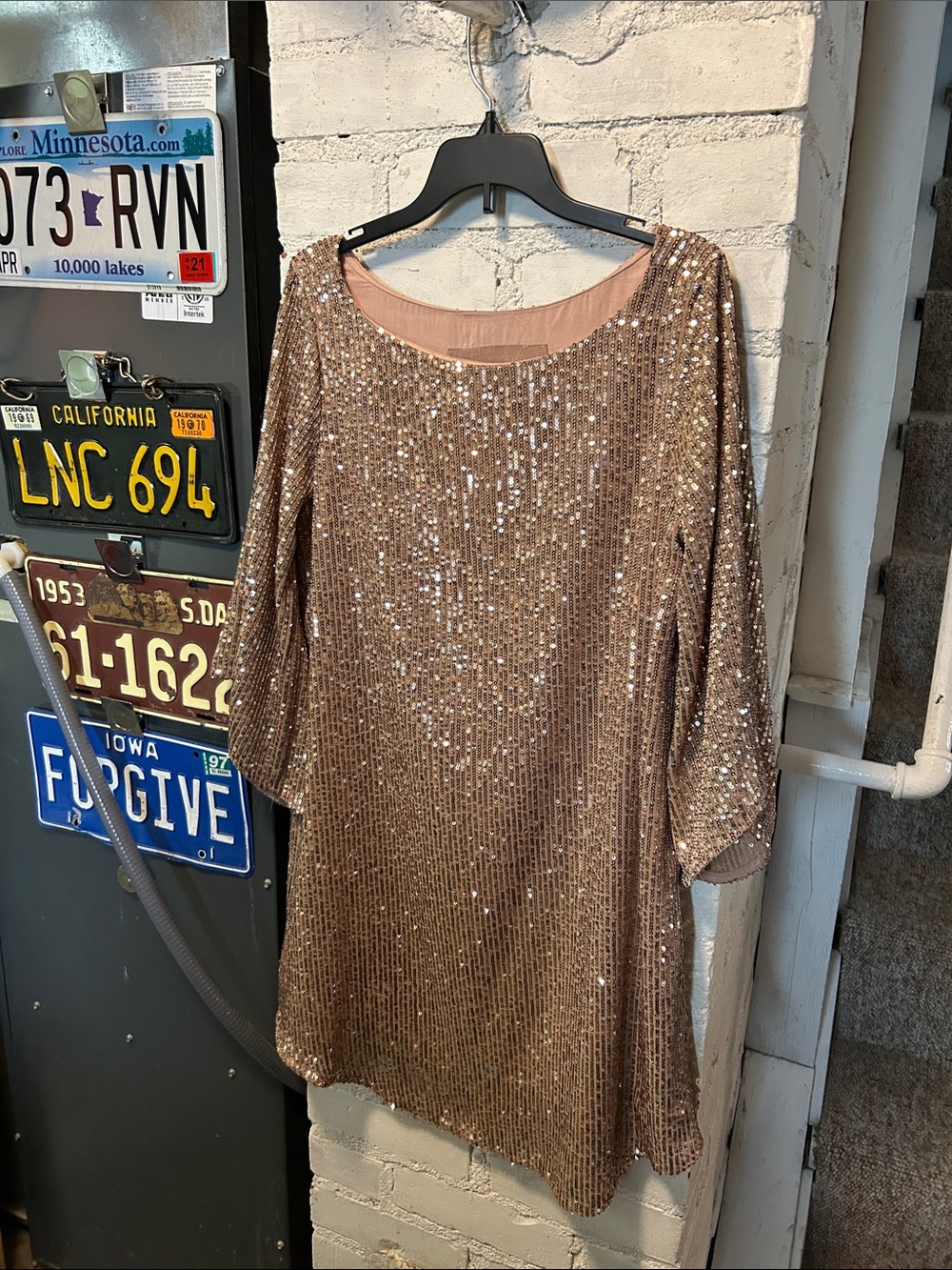 Anthropologie Rose Gold Sequined Dress Women XSP